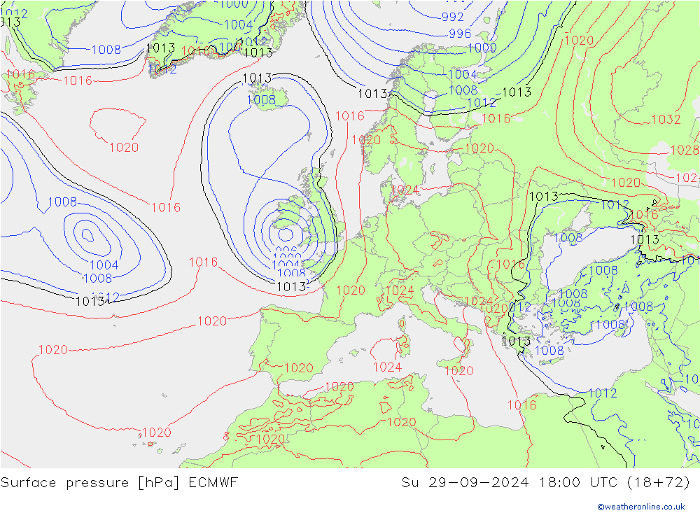 Pressione al suolo ECMWF dom 29.09.2024 18 UTC