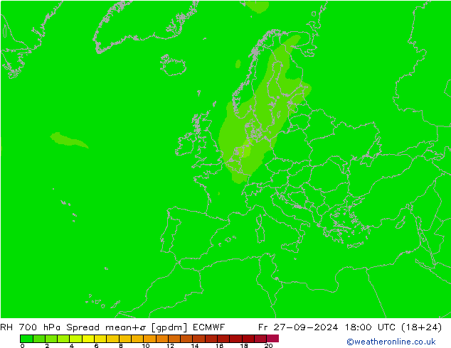 RH 700 hPa Spread ECMWF ven 27.09.2024 18 UTC