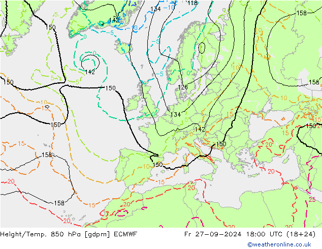 Height/Temp. 850 hPa ECMWF Fr 27.09.2024 18 UTC