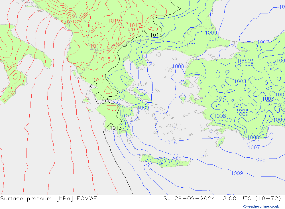 Surface pressure ECMWF Su 29.09.2024 18 UTC