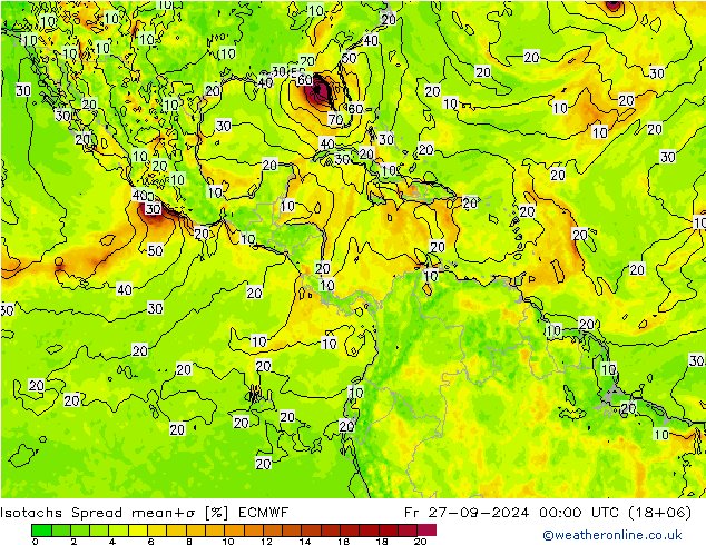 Isotachs Spread ECMWF пт 27.09.2024 00 UTC