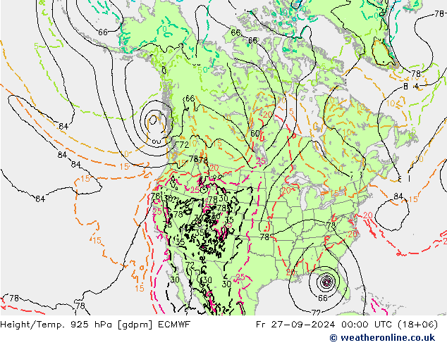 Height/Temp. 925 hPa ECMWF pt. 27.09.2024 00 UTC