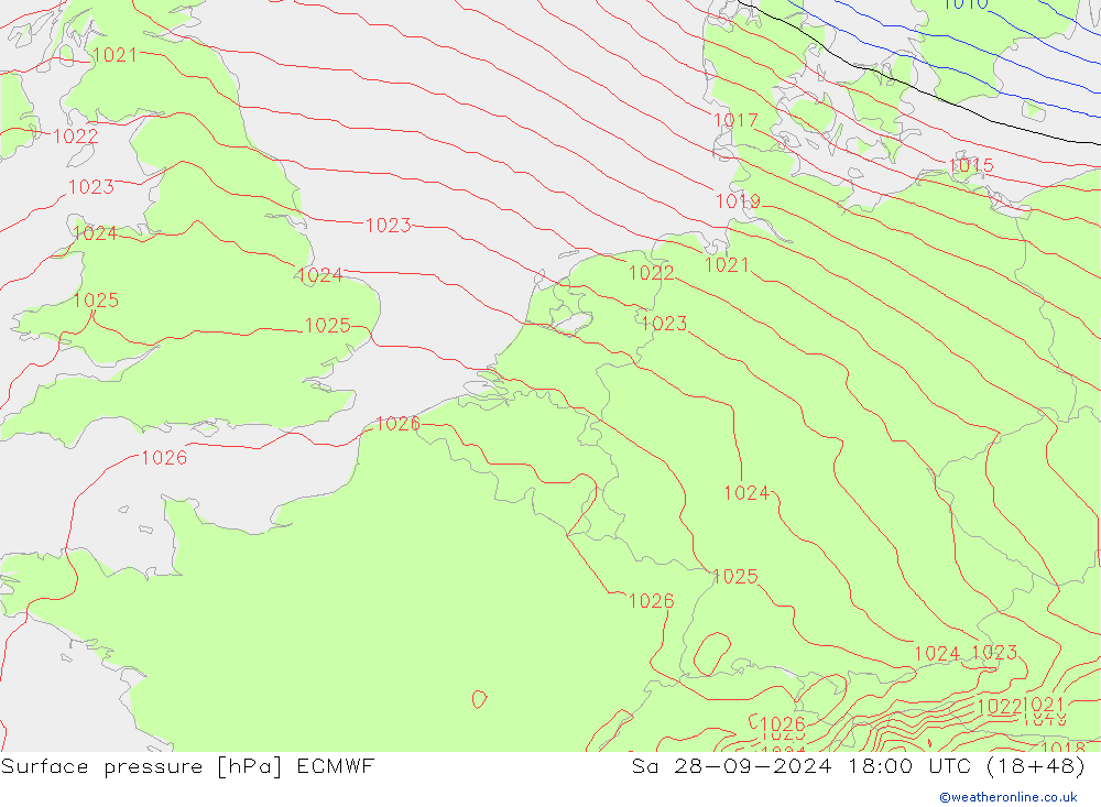 Atmosférický tlak ECMWF So 28.09.2024 18 UTC