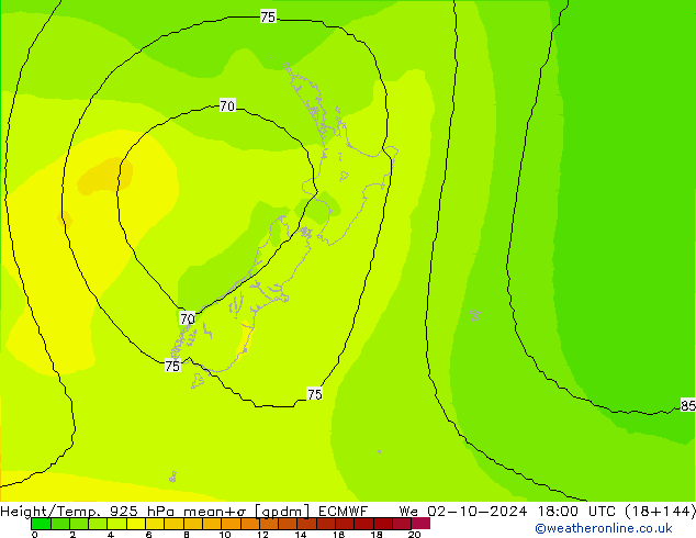 Height/Temp. 925 hPa ECMWF We 02.10.2024 18 UTC