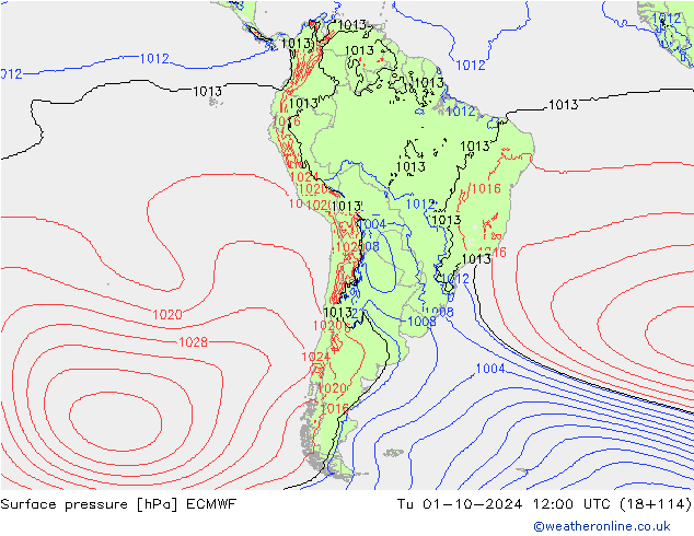 Presión superficial ECMWF mar 01.10.2024 12 UTC