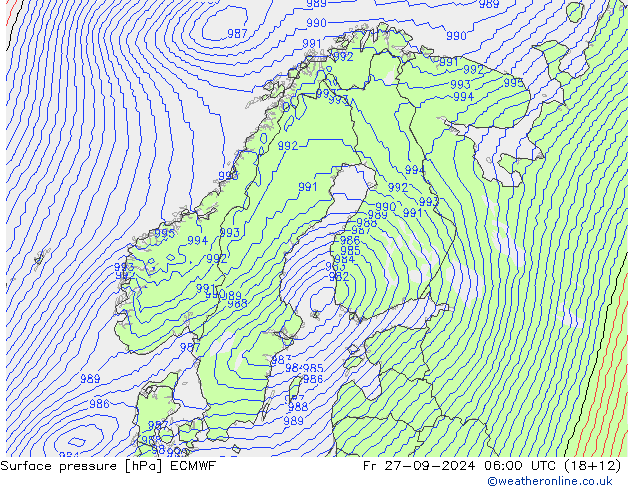 приземное давление ECMWF пт 27.09.2024 06 UTC