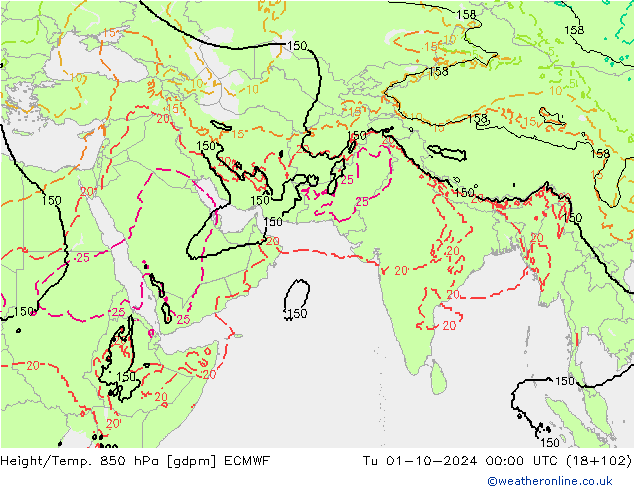 Height/Temp. 850 hPa ECMWF Tu 01.10.2024 00 UTC