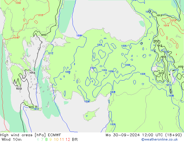 High wind areas ECMWF Po 30.09.2024 12 UTC