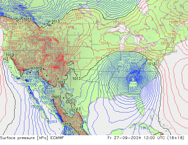 Atmosférický tlak ECMWF Pá 27.09.2024 12 UTC