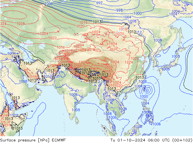 Atmosférický tlak ECMWF Út 01.10.2024 06 UTC