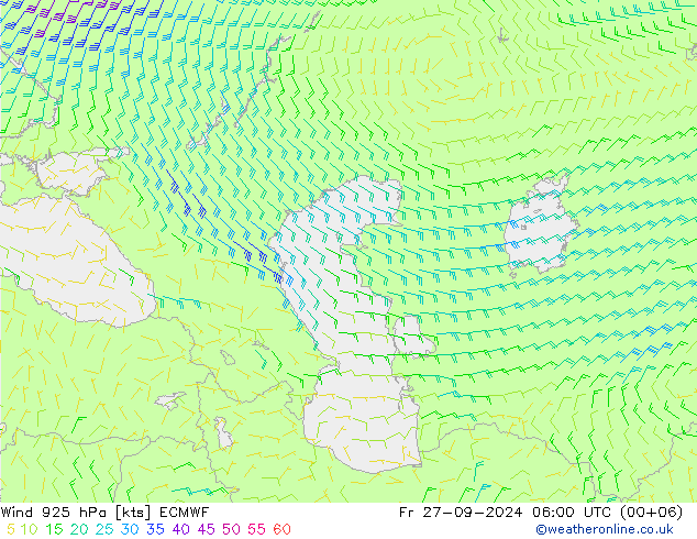 Rüzgar 925 hPa ECMWF Cu 27.09.2024 06 UTC