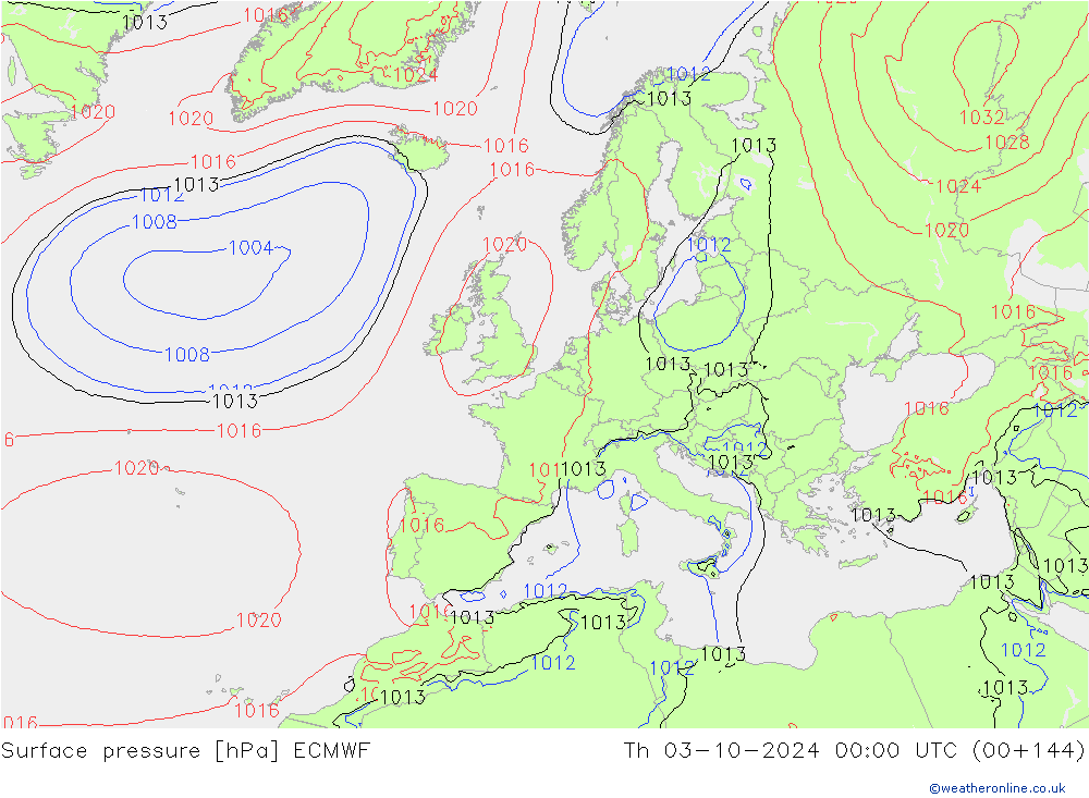 地面气压 ECMWF 星期四 03.10.2024 00 UTC