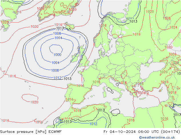 Luchtdruk (Grond) ECMWF vr 04.10.2024 06 UTC