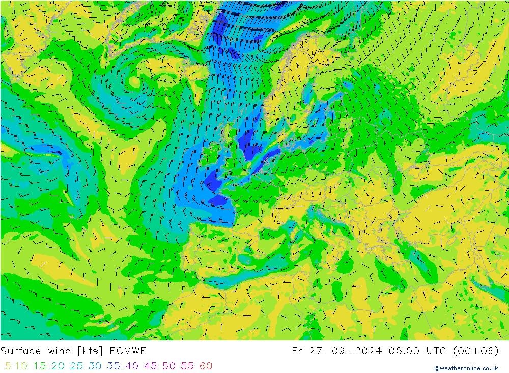 风 10 米 ECMWF 星期五 27.09.2024 06 UTC