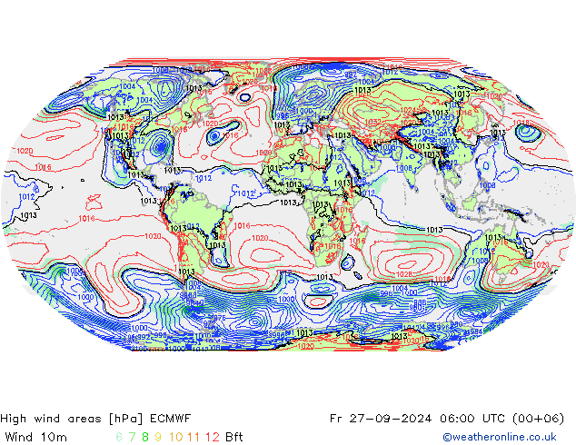 High wind areas ECMWF Fr 27.09.2024 06 UTC