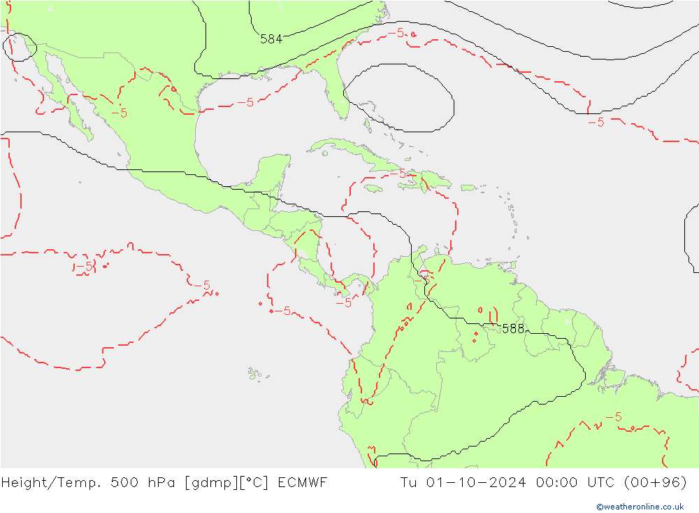 Hoogte/Temp. 500 hPa ECMWF di 01.10.2024 00 UTC