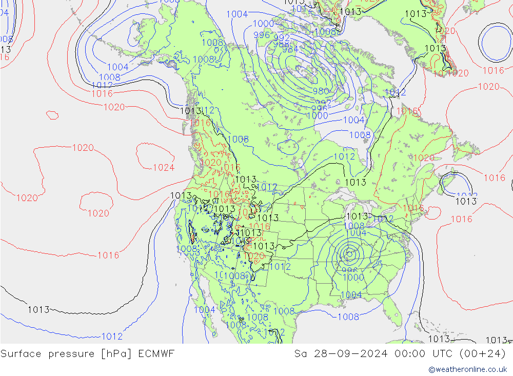 地面气压 ECMWF 星期六 28.09.2024 00 UTC