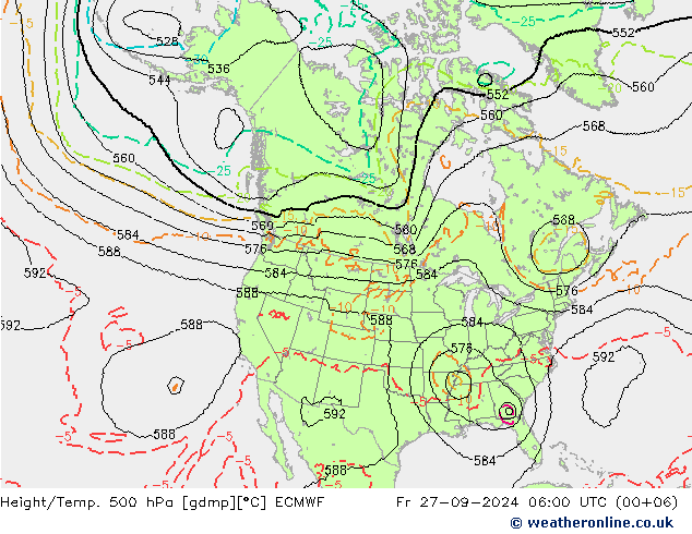 Hoogte/Temp. 500 hPa ECMWF vr 27.09.2024 06 UTC