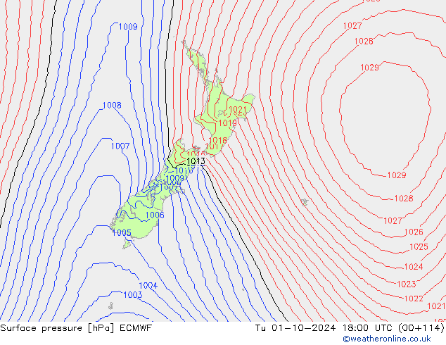 Luchtdruk (Grond) ECMWF di 01.10.2024 18 UTC