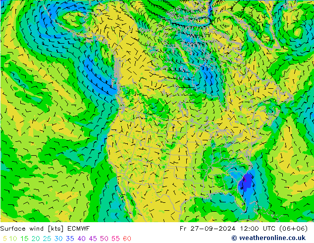 Wind 10 m ECMWF vr 27.09.2024 12 UTC