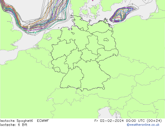 Isotachen Spaghetti ECMWF Fr 02.02.2024 00 UTC