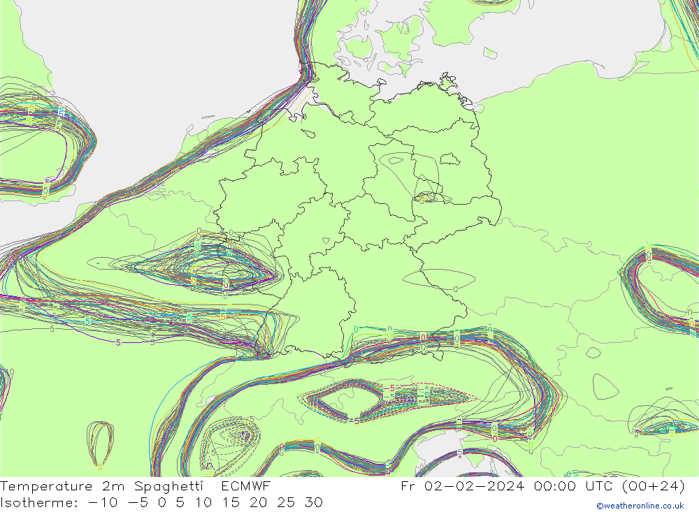 Temperatura 2m Spaghetti ECMWF ven 02.02.2024 00 UTC