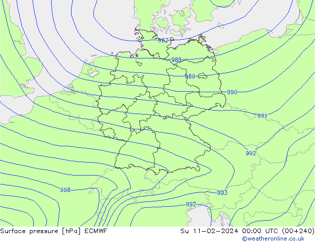 Atmosférický tlak ECMWF Ne 11.02.2024 00 UTC