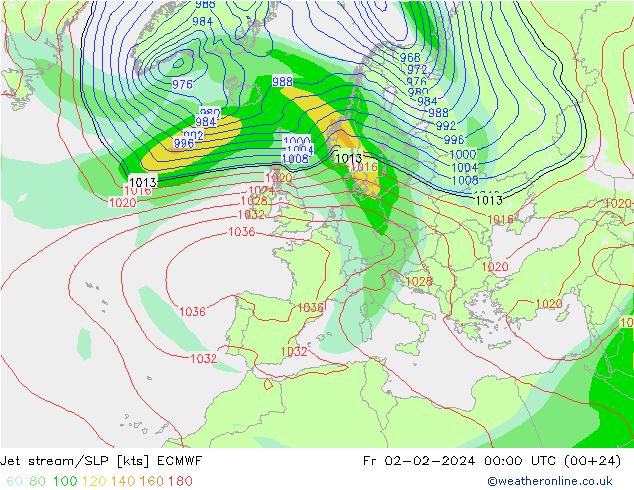 Polarjet/Bodendruck ECMWF Fr 02.02.2024 00 UTC