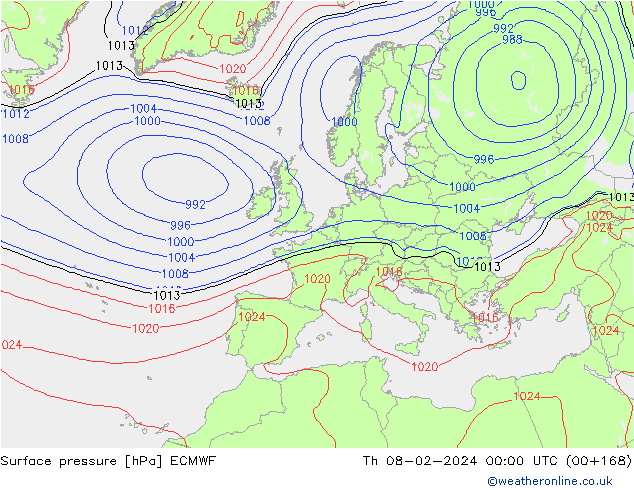 Luchtdruk (Grond) ECMWF do 08.02.2024 00 UTC