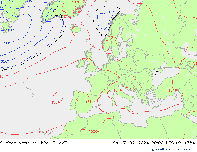 Atmosférický tlak ECMWF So 17.02.2024 00 UTC