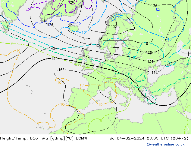 Hoogte/Temp. 850 hPa ECMWF zo 04.02.2024 00 UTC
