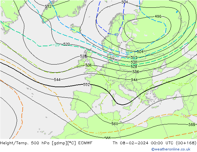 Hoogte/Temp. 500 hPa ECMWF do 08.02.2024 00 UTC