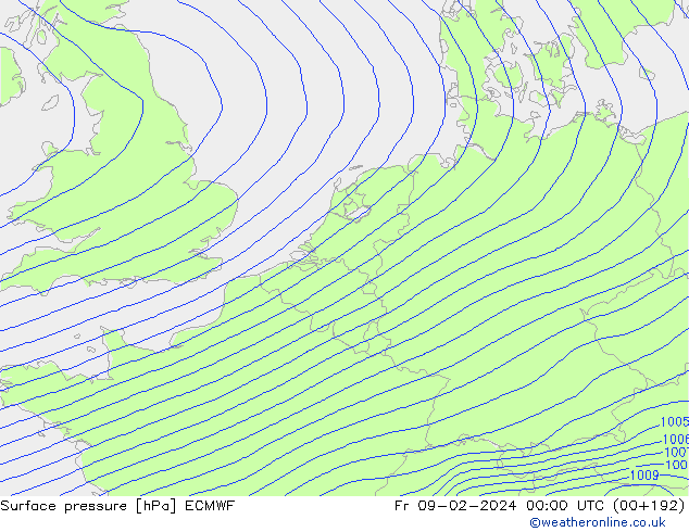 Atmosférický tlak ECMWF Pá 09.02.2024 00 UTC