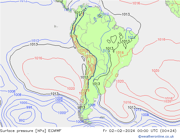 Presión superficial ECMWF vie 02.02.2024 00 UTC