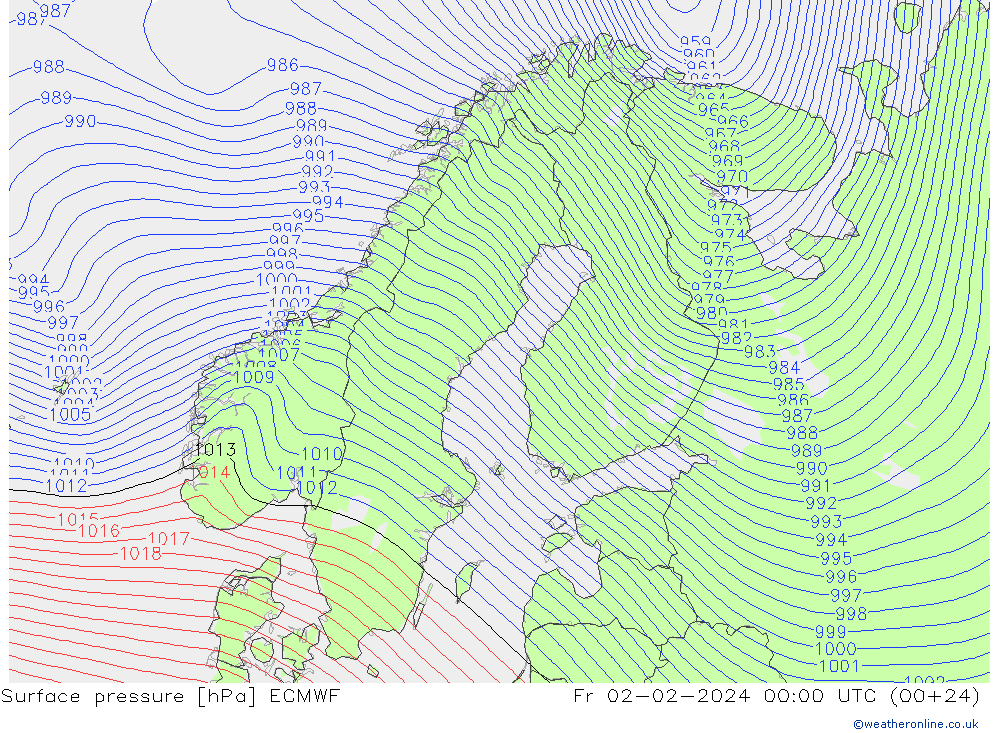 Pressione al suolo ECMWF ven 02.02.2024 00 UTC