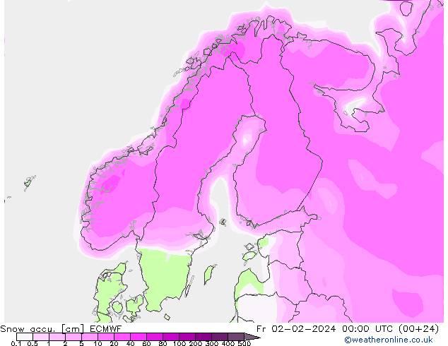 Schneemenge ECMWF Fr 02.02.2024 00 UTC