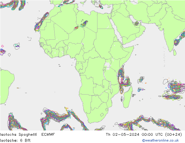 Isotachs Spaghetti ECMWF gio 02.05.2024 00 UTC