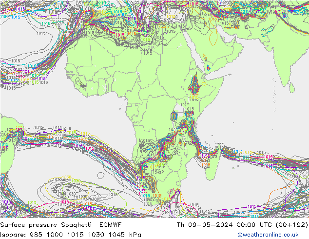 Surface pressure Spaghetti ECMWF Th 09.05.2024 00 UTC