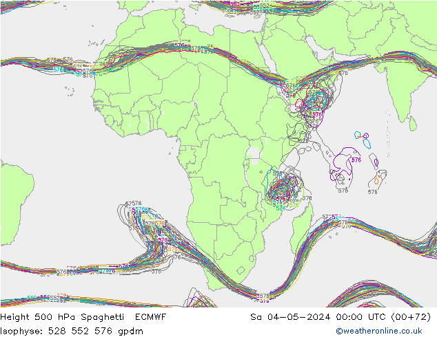 Height 500 hPa Spaghetti ECMWF so. 04.05.2024 00 UTC