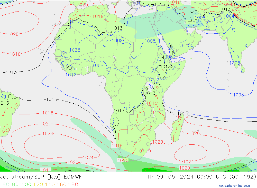 Straalstroom/SLP ECMWF do 09.05.2024 00 UTC