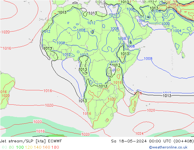 Prąd strumieniowy ECMWF so. 18.05.2024 00 UTC
