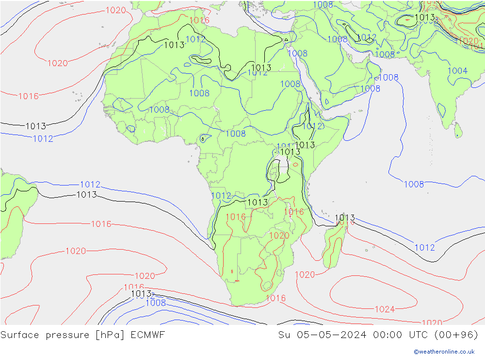 Pressione al suolo ECMWF dom 05.05.2024 00 UTC