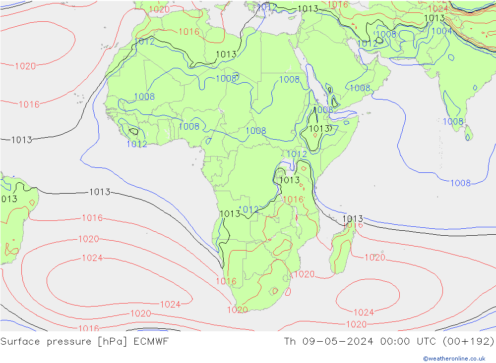 Surface pressure ECMWF Th 09.05.2024 00 UTC