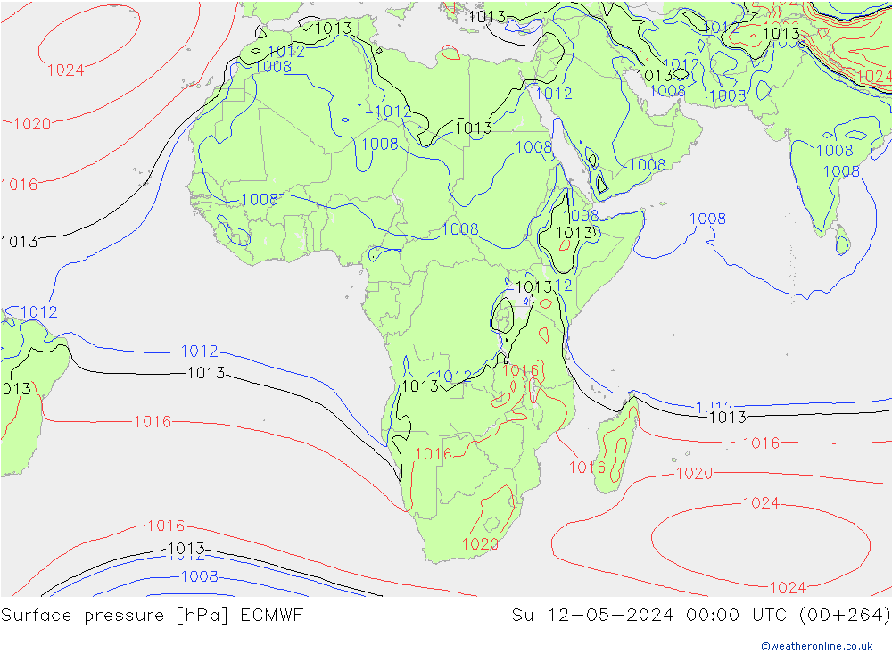 Atmosférický tlak ECMWF Ne 12.05.2024 00 UTC