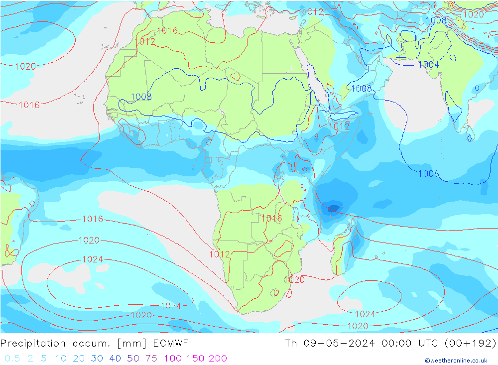 Precipitation accum. ECMWF чт 09.05.2024 00 UTC