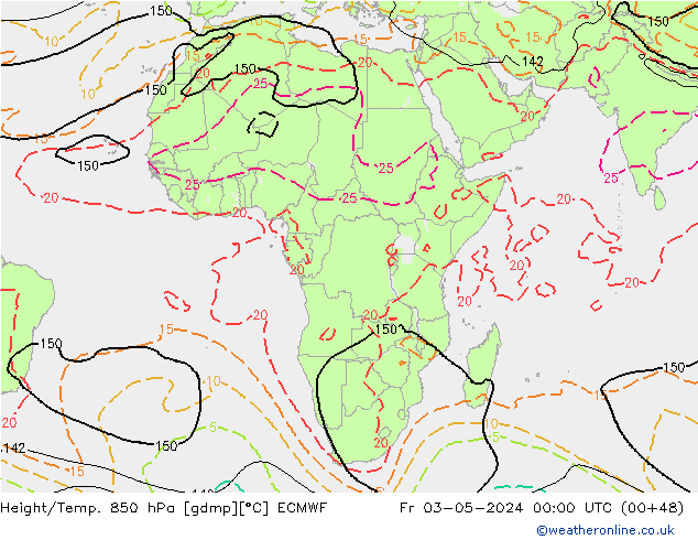 Géop./Temp. 850 hPa ECMWF ven 03.05.2024 00 UTC