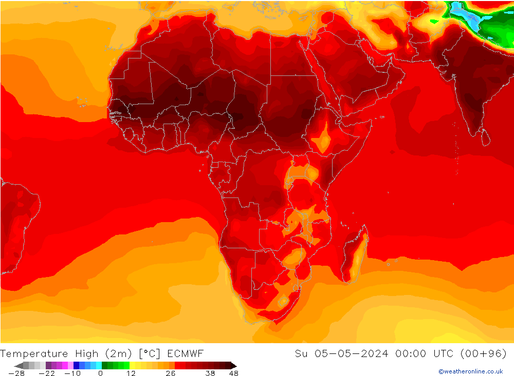 Max.temperatuur (2m) ECMWF zo 05.05.2024 00 UTC