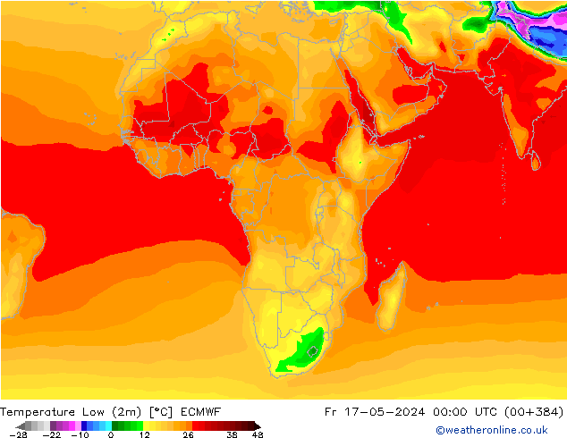 Temperature Low (2m) ECMWF Fr 17.05.2024 00 UTC