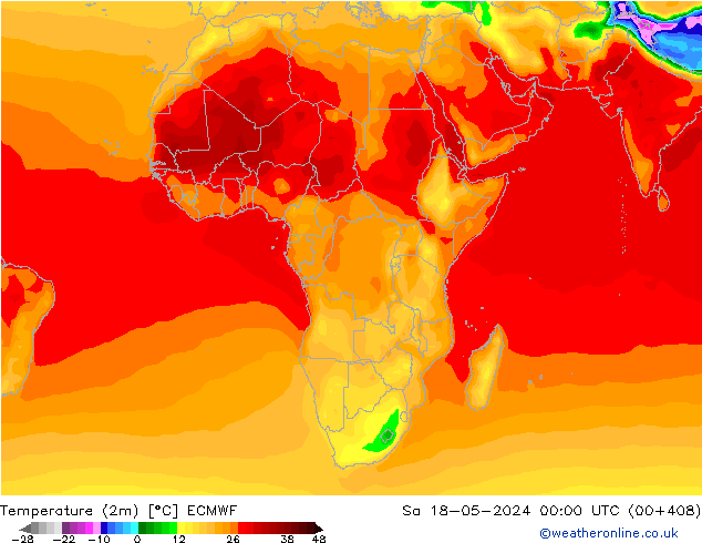 Temperatuurkaart (2m) ECMWF za 18.05.2024 00 UTC