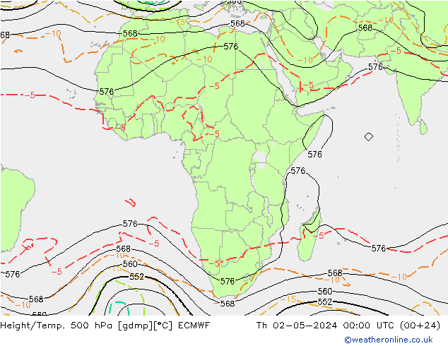 Hoogte/Temp. 500 hPa ECMWF do 02.05.2024 00 UTC